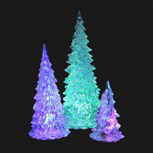 Artibetter Lighted Glass Christmas Tree Figurine 3pcs 7 Color Changing Led Acrylic Holiday Tree Statue Table Top Decor for Xmas Table Centerpieces Window Desk Mantel Fireplace - Medaid International
