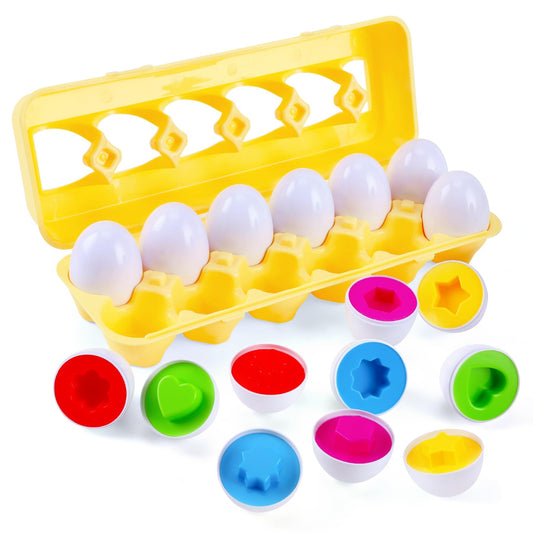 J-hong Matching Eggs 12 pcs Set Easter Eggs - Educational Color & Shape Recognition Sortere Skills Study Toys, Montessori Toys, STEM Educational Toy Gift for Toddler 1 2 3 Year Old - Medaid International