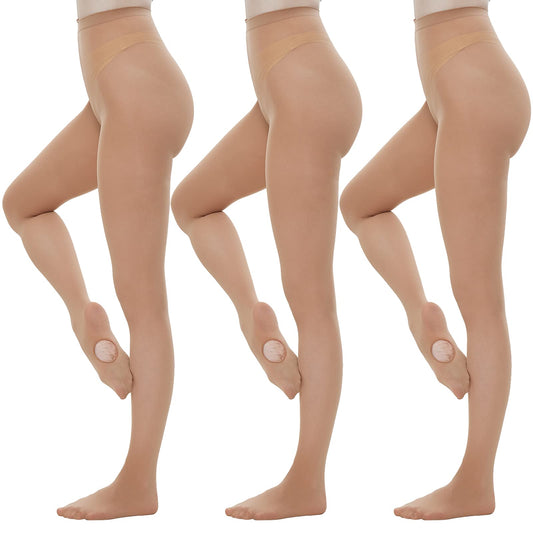 MANZI 3 Pairs Dance Tights for Women Solid Color 40D Comfortable Convertible Opaque Ballet Tights(Light Suntan S/M) - Medaid International