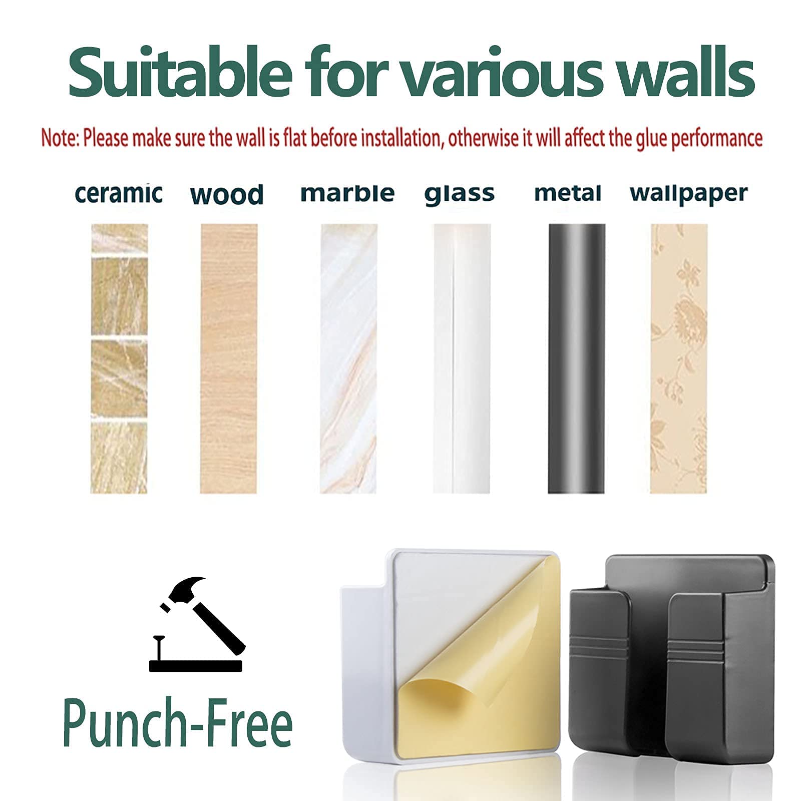 CEI&BPY Wall Mount Phone Holder, Phone Stand with Self Adhesive. Phone Holder for Charging and RV for iPhone and Android (1Pc,White) - Medaid International