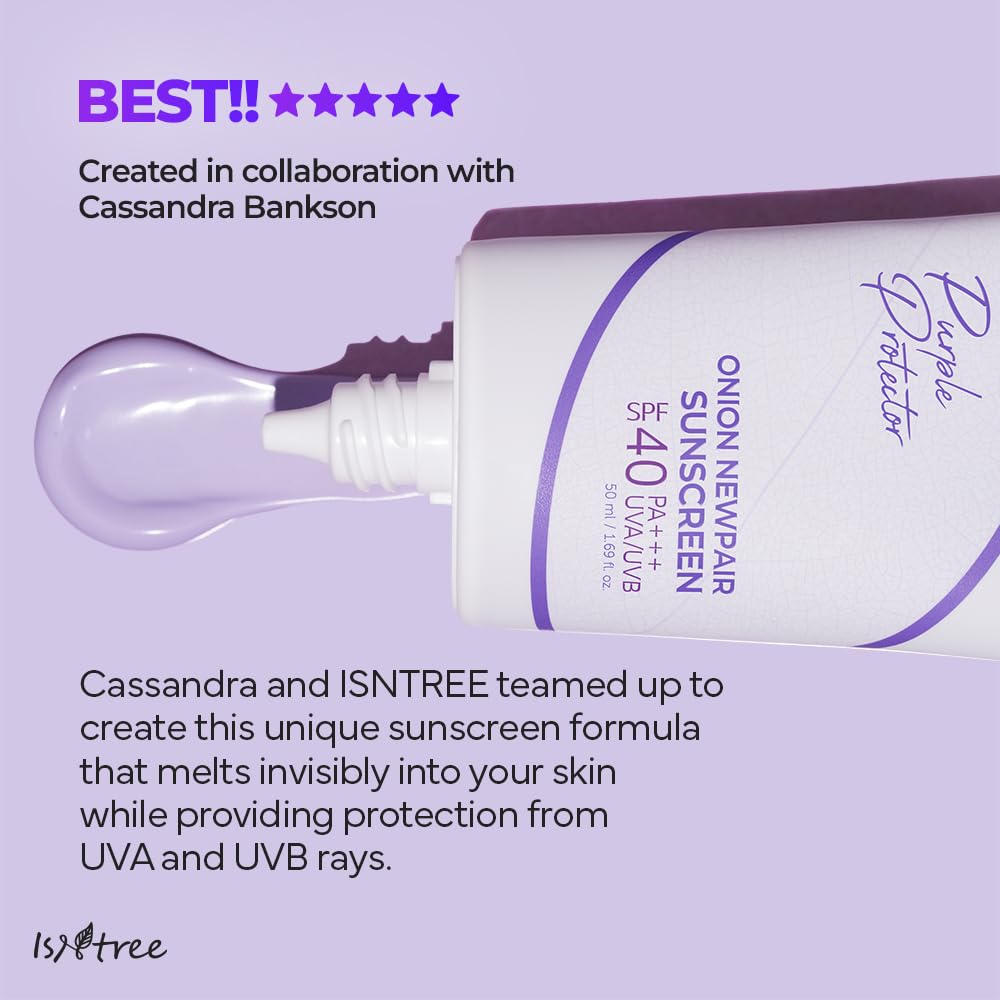 ISNTREE Onion Newpair Sunscreen 50ml, 1.69 fl.oz | SPF 40 | Korean Skincare | Hydrating Sun Protector | Evens Skin Tone | Purple Sunscreen | Broad Spectrum - Medaid International