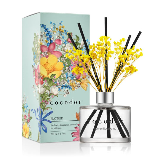 COCODOR Flower Reed Diffuser Set / 6.7oz / Lemon Eucalyptus/Scent Diffuser with Sticks Home Fragrance Reed Diffuser for Bathroom Shelf Decor - Medaid International