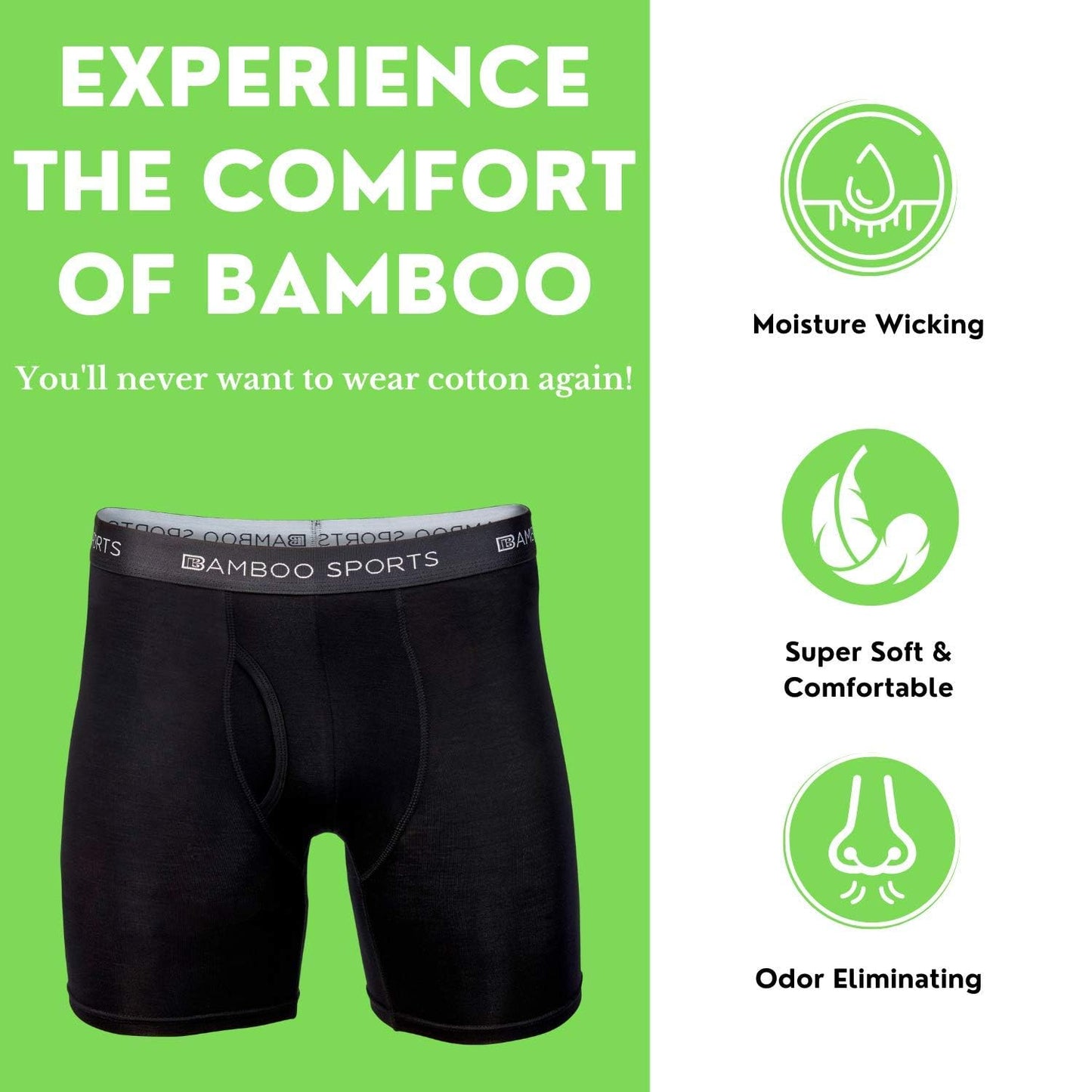 Bamboo Sports Mens Bamboo Boxer Briefs Underwear - Soft & Comfortable Fit 4 inch inseam - Medaid International