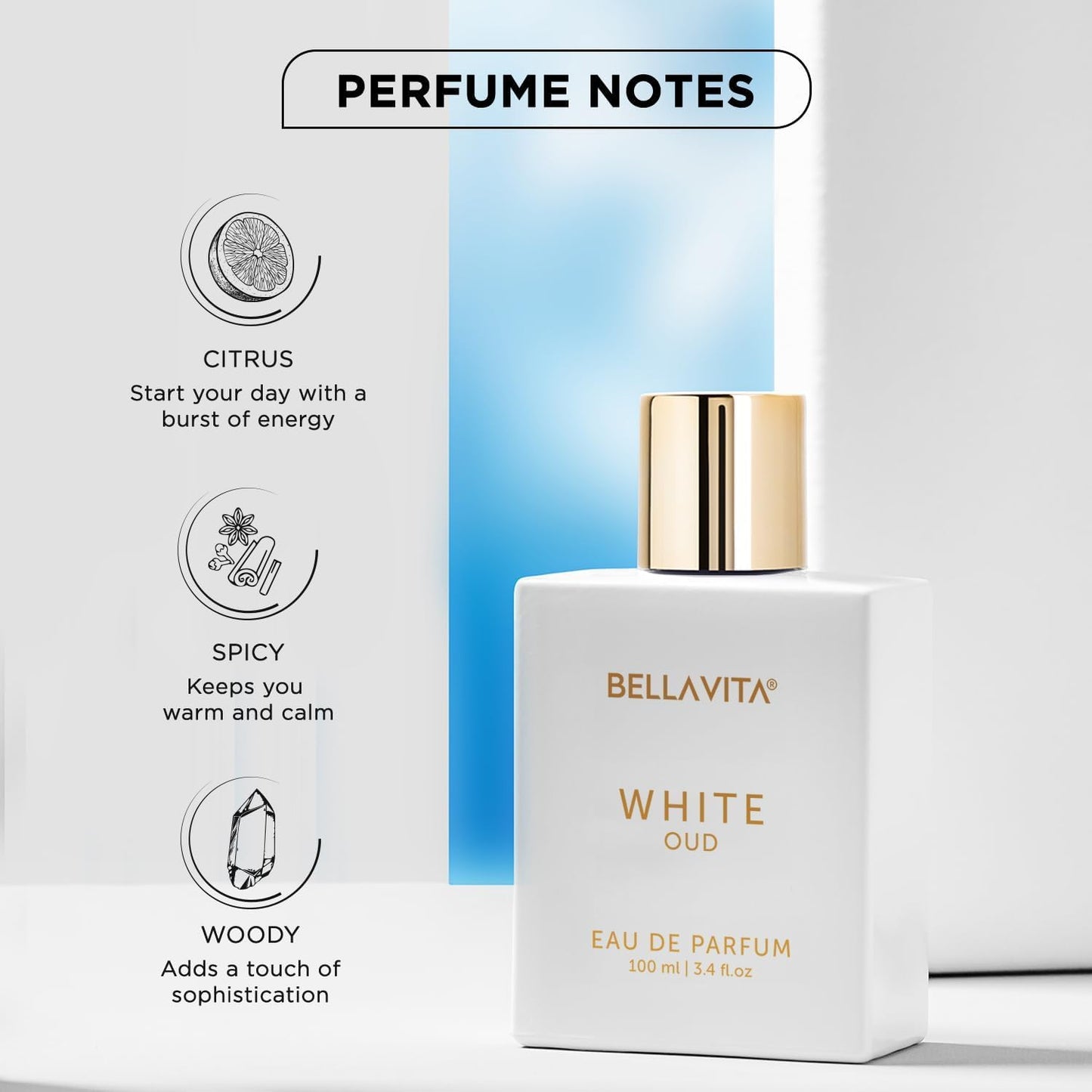 BellaVita Luxury White OUD Unisex Perfume 100Ml | Premium Arabic Men and Women Perfumes | Notes of Artemisia, Musk, Oud Vetiver and Freesias | Exquisite Unisex Arabian Perfume for Women & Men - Medaid International
