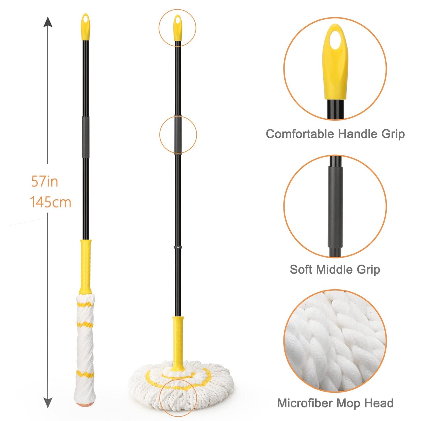 KeFanta Self-Wringing Twist Mop for Floor Cleaning, Long Handled Microfiber Floor Mop with Top Scouring Pad for Kitchen, Hardwood, Restaurant, Bathroom, Garages, Warehouses, Office,57-inch - Medaid International