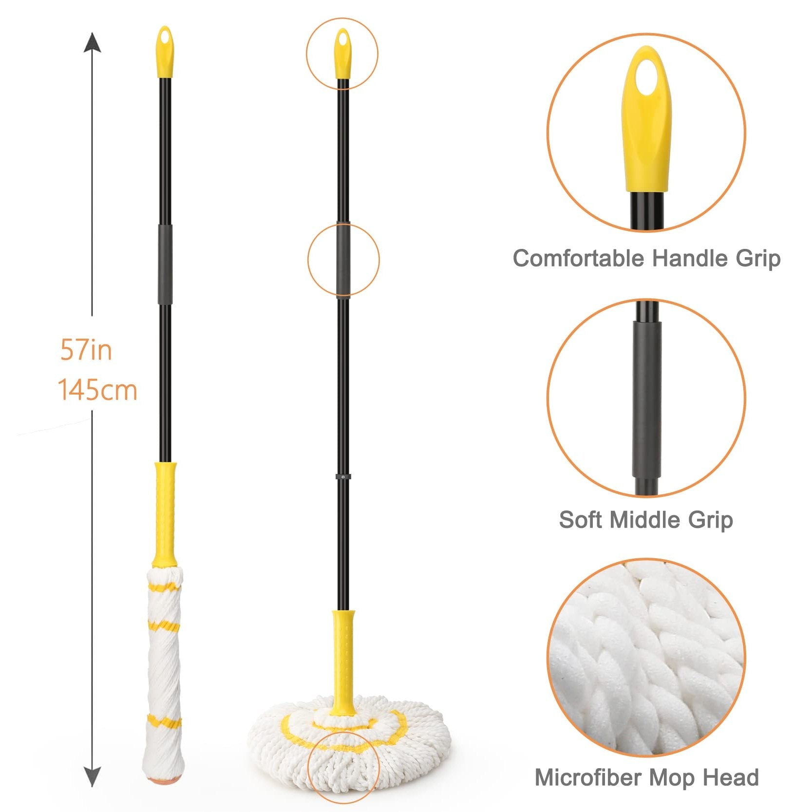 KeFanta Self-Wringing Twist Mop for Floor Cleaning, Long Handled Microfiber Floor Mop with Top Scouring Pad for Kitchen, Hardwood, Restaurant, Bathroom, Garages, Warehouses, Office,57-inch - Medaid International