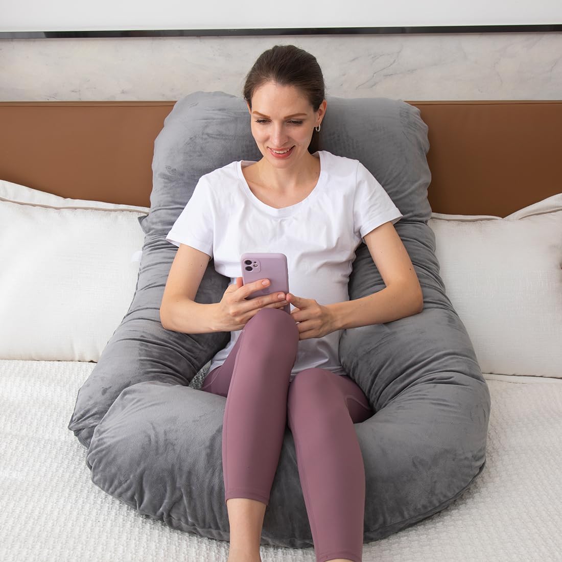 MOON PINE Pregnancy Pillow, U Shaped Full Body Pillow for Maternity Support, Sleeping Pillow with Cover for Pregnant Women (Dark Grey) - Medaid International