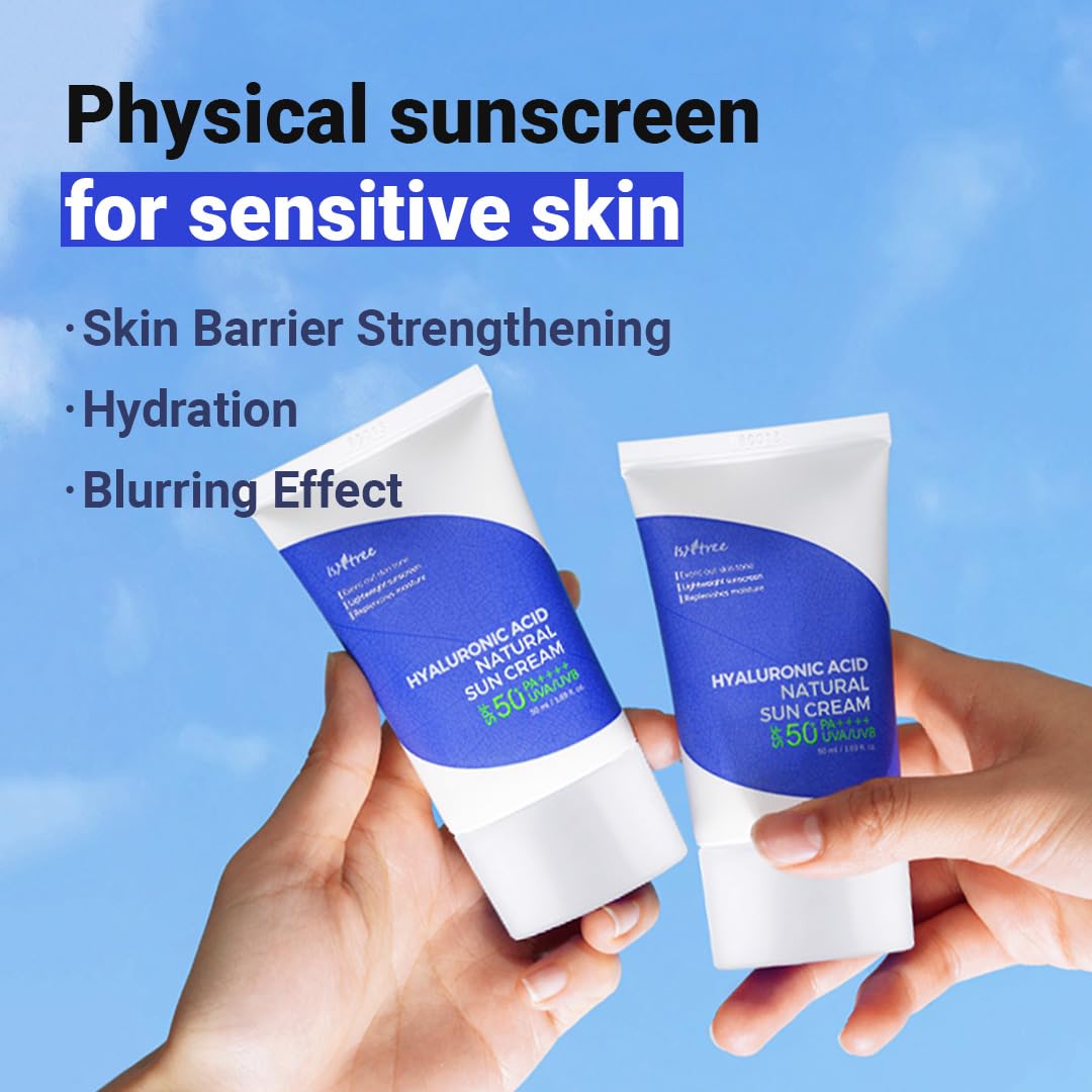ISNTREE Hyaluronic Acid Natural Suncream SPF50 PA++++ 50ml, 1.69 fl.oz | Evens out skin tone | Lightweight sunscreen | Replenishes moisture - Medaid International