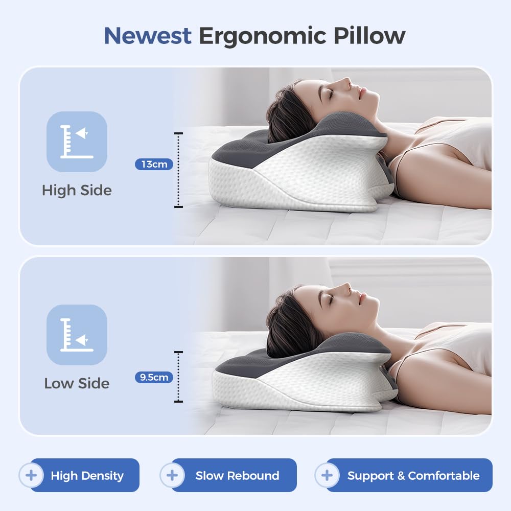 Cervical Neck Pillow for Neck Pain Relief,Neck Support Pillow for Sleeping, Side Sleeper Pillow for Bed,Memory Foam Ergonomic Pillows for Back Stomach Sleepers - Medaid International