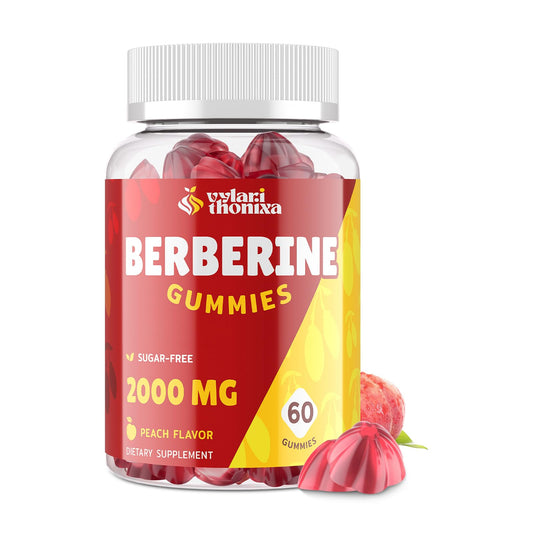 2000mg Berberine Supplement Gummies – High Potency Wellness Blend with Ceylon Cinnamon, Turmeric, Magnesium & Chromium, Vegan, Non-GMO, Gluten-Free, Peach Flavor, 60 Gummies - 1 Pack - Medaid International