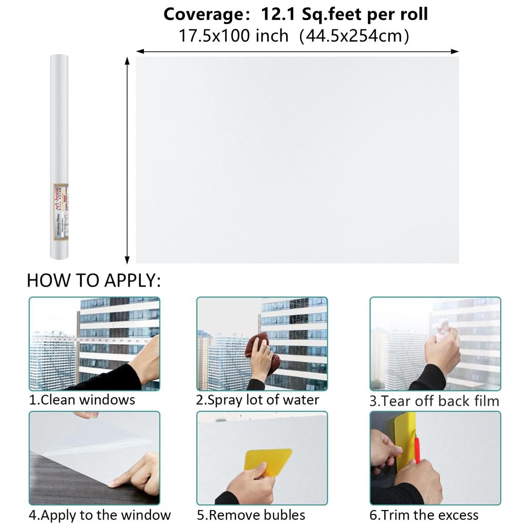 Arthome Frosted Window Film,17.5x100 inch Privacy Film No Glue Static Cling Self-Adhesive Anti UV Decorative Film for Living Room Bathroom Bedroom Home Kitchen Office - Medaid International