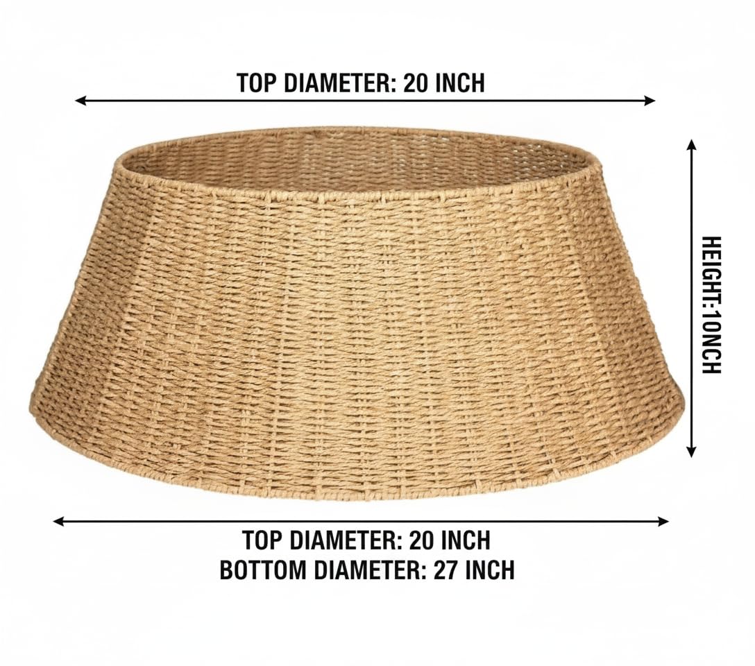 27in Farmhouse Christmas Tree Collar - Tree Basket - Natural Woven - Base Cover for Christmas Tree - Tree Skirt - Tree Ring - Medaid International