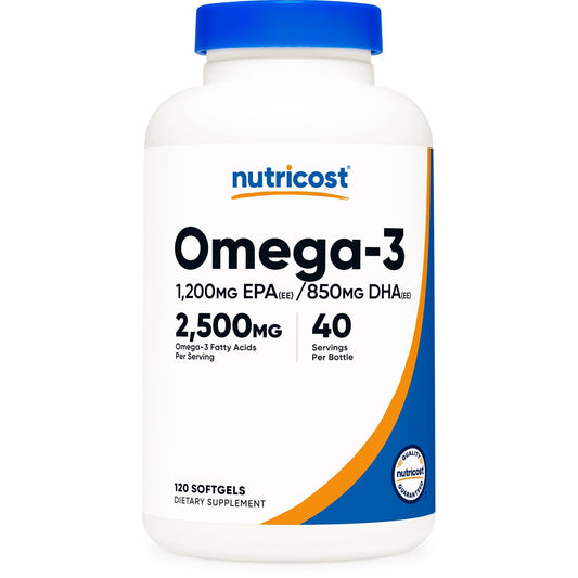 Nutricost Omega 3 Fish Oil - 2500MG, 120 Softgels (40 Serv) - Fish Oil, Wild Caught! 1200mg EPA 850mg DHA - Non-GMO, Gluten Free - Medaid International