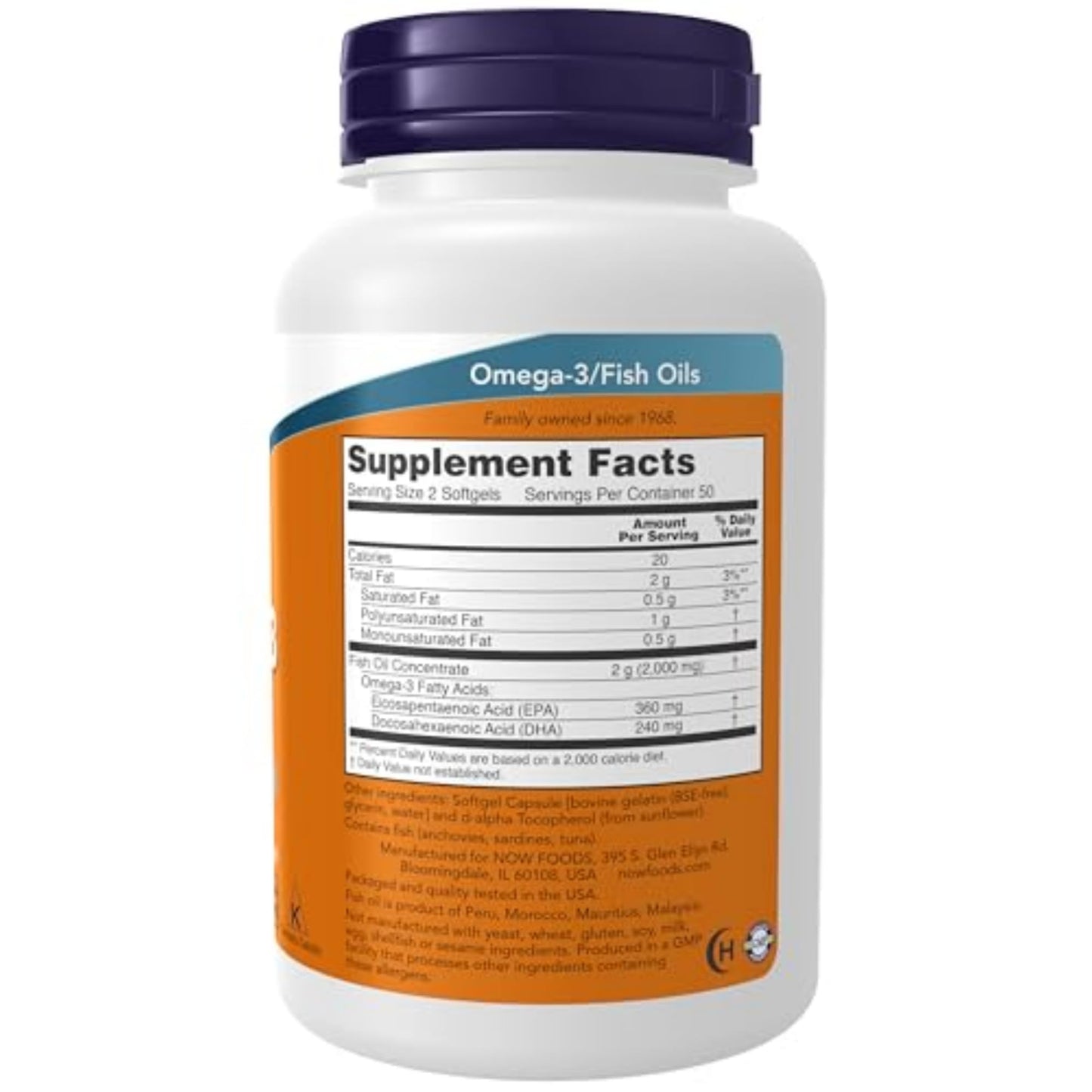 NOW Supplements, Omega-3 180 EPA / 120 DHA, Molecularly Distilled, Cardiovascular Support, 100 Softgels - Medaid International
