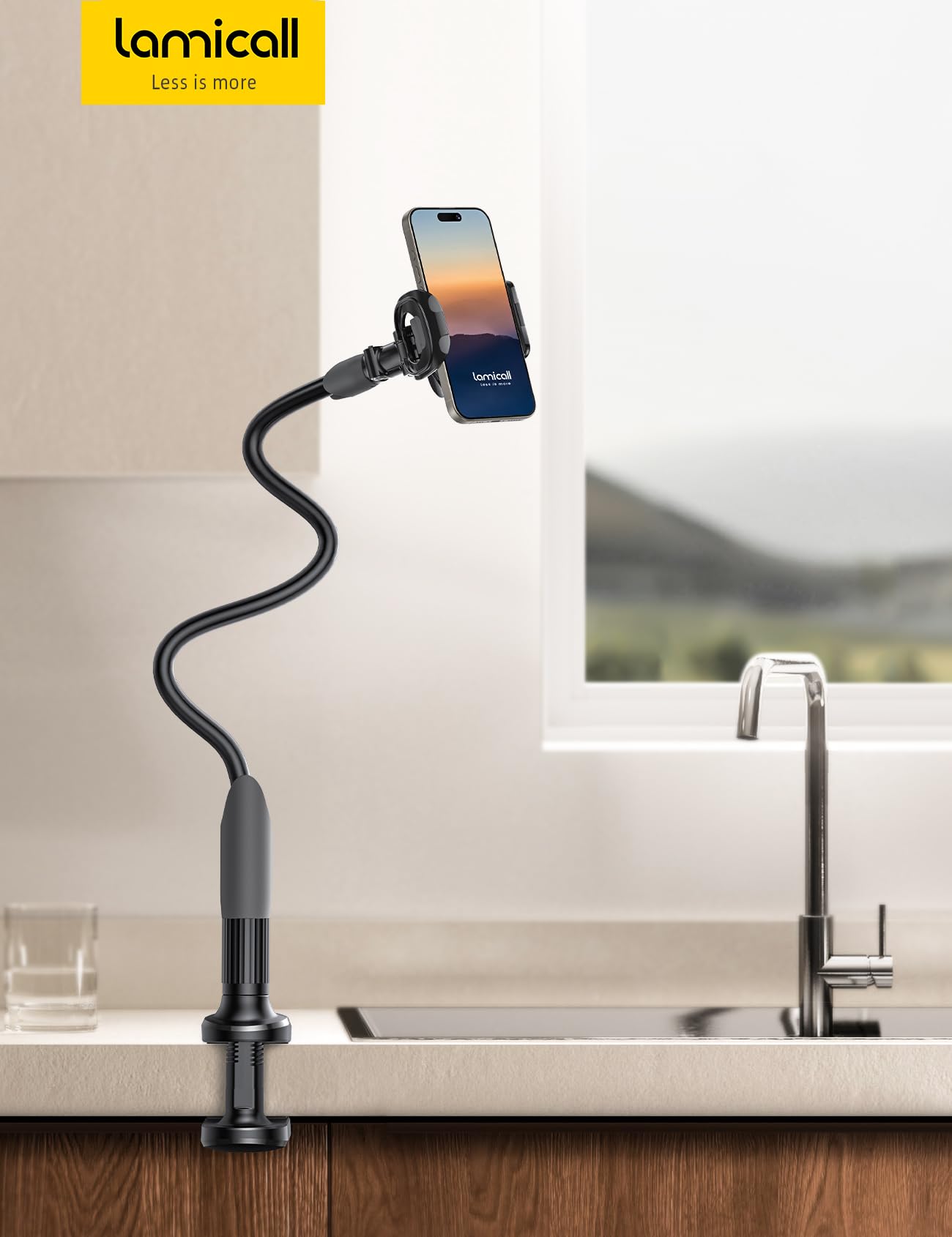 Lamicall Gooseneck Phone Holder for Bed - Cell Phone Mount Clamp Clip, Flexible Long Arm, Overhead Mount for Desk Headboard Bedside, for iPhone Air 17 Pro Max, 16 Pro Max, 15, 14 & 4-7" Phone - Medaid International