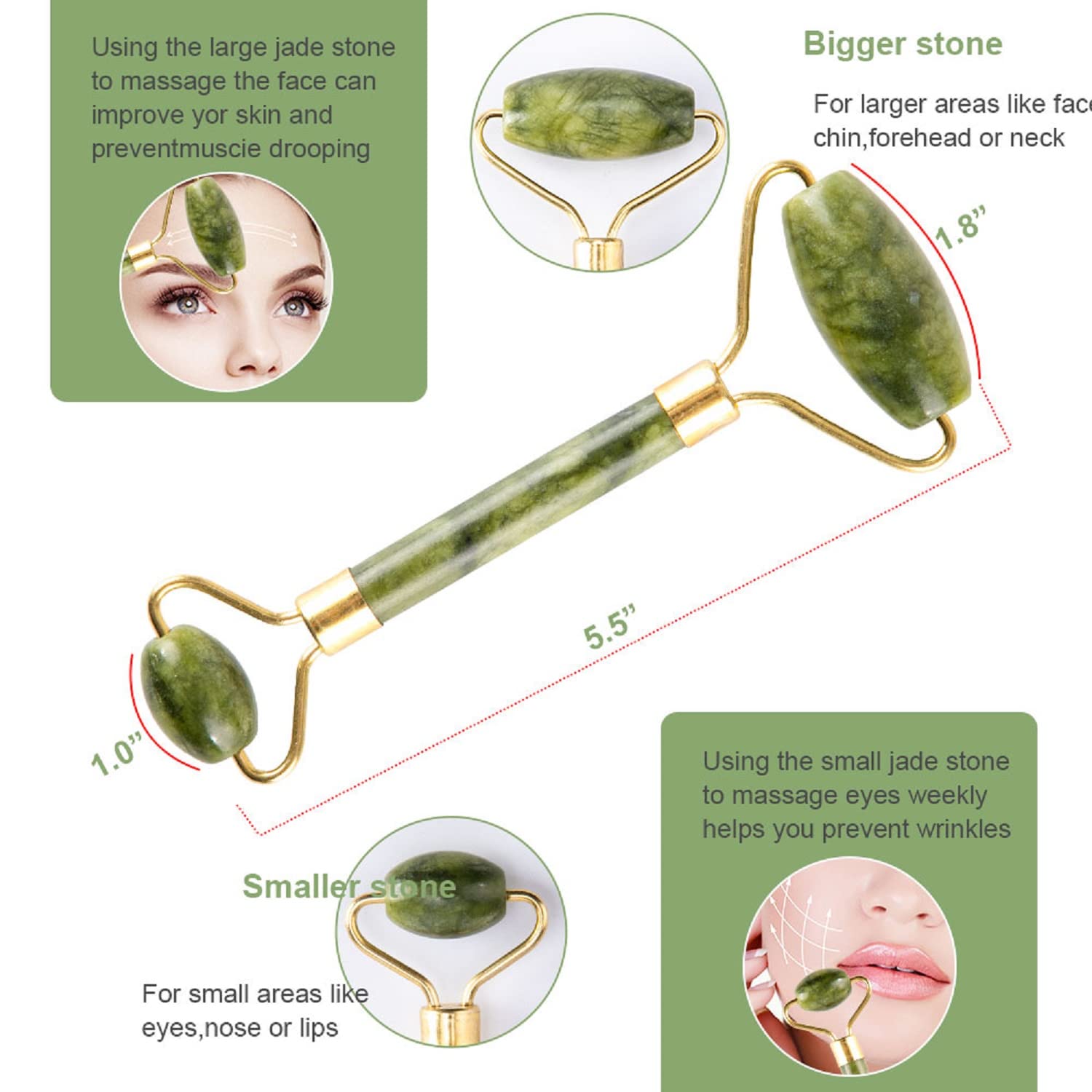 fuvooi Jade Gua Sha Facial Massager Set - 5 in 1 Skin Care Tools with Roller and Massager - Medaid International