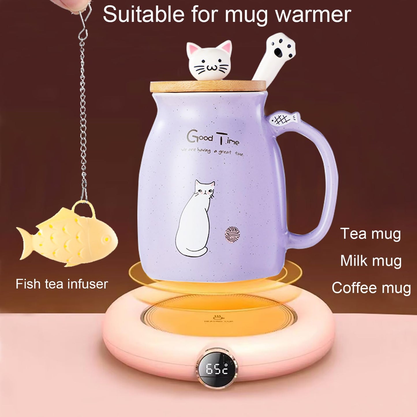 BigNoseDeer Cat Mug Kawaii Tea Cup with Infuser and Lid Purple Cat Ceramic Coffee Mug Cute Cool Preppy Stuff Birthday Gifts for Mom Gifts for Women Girlfriend Girls Cat Lover Gifts(13oz) - Medaid International