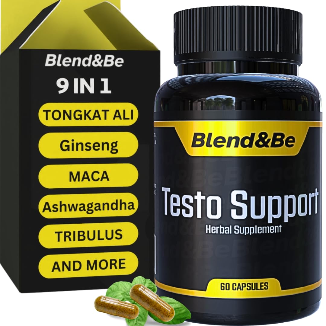Blend&Be Testo Support | All-in-ONE Herbal Dietary Supplement | Tongkat Ali, Fenugreek, Ginseng, Maca, Ashwagandha, Spirulina Tribulus,Black Seed and Cinnamon.+ ★Free E-Book ★ - Medaid International
