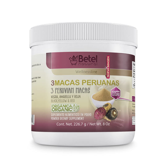 Betel Natural Organic 3 Peruvian Macas Powder Black, Yellow, and Red Maca from Peru - 8 Oz - Medaid International