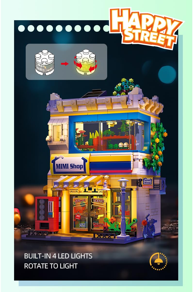 Yunsphere Mini Shop Lighting Building-Bricks Set, Street View Building Blocks with Lights, LED DIY Christmas Holiday House, Gifts for Boys, Girls and Adults(1389 Pcs) - Medaid International