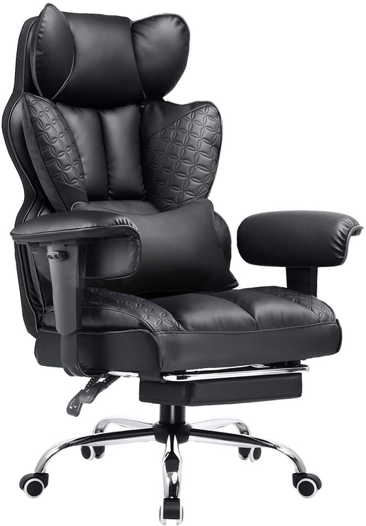 COMHOMA Big and Tall Office Chair 400LBS Wide Ergonomic Gaming Chair with Deluxe Embossing Designed Leather with Foot Rest,150°Reclining Adjustable Armrests Pocket Spring Back Support and Pillow - Medaid International