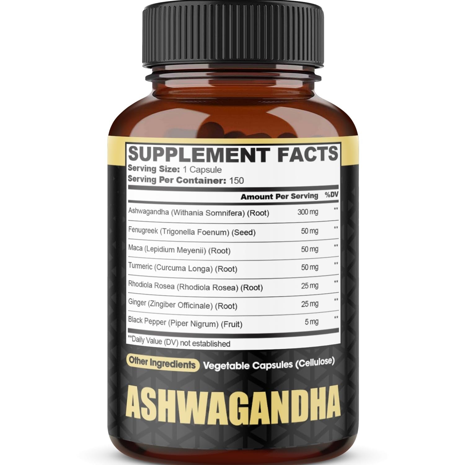 Ashwagandha Extract Capsules 7 Herbal Ingredients 8050 mg - Blended Fenugreek, Maca, Turmeric, Rhodiola, Ginger & Black Pepper - Sleep, Spirit, Immune & Energy Support - 5-Month Supply - Medaid International