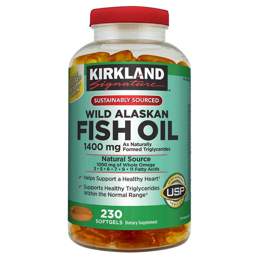 Kirkland Signature Kirkland Signature Wild Alaskan Fish Oil 1400 mg Dietary Supplement (Netcount 230 Soft Gels),, 230Count () - Medaid International