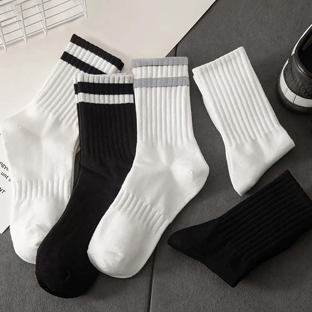 5 Pairs Comfy Running Athletic Socks Casual Striped Crew Socks for Men and Women - Medaid International