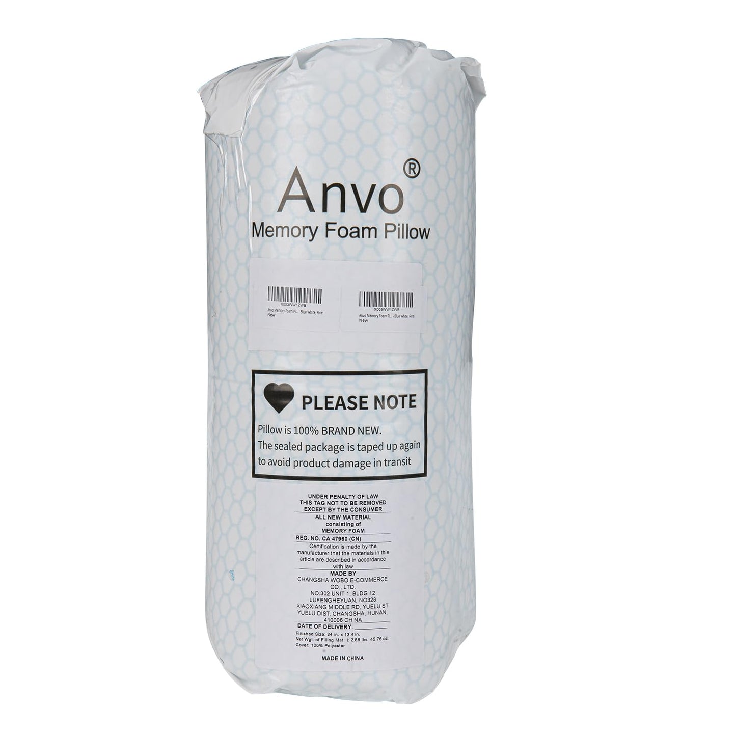 Anvo Memory Foam Pillow, Neck Contour Cervical Orthopedic Bed Pillow for Sleeping Side Back Stomach Sleeper, Ergonomic Design for Neck and Shoulder Pain Relief, Blue White, Firm - Medaid International