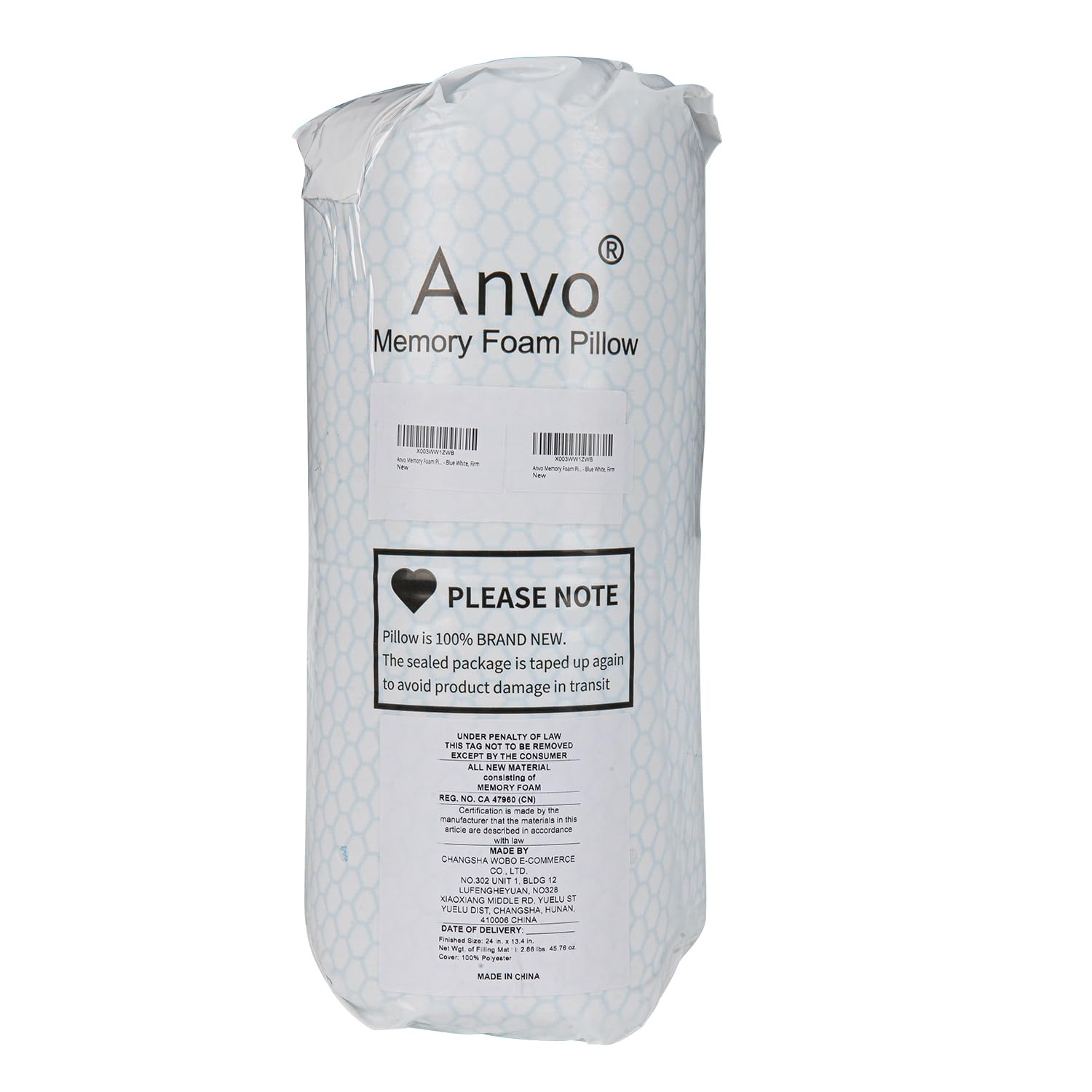 Anvo Memory Foam Pillow, Neck Contour Cervical Orthopedic Bed Pillow for Sleeping Side Back Stomach Sleeper, Ergonomic Design for Neck and Shoulder Pain Relief, Blue White, Firm - Medaid International