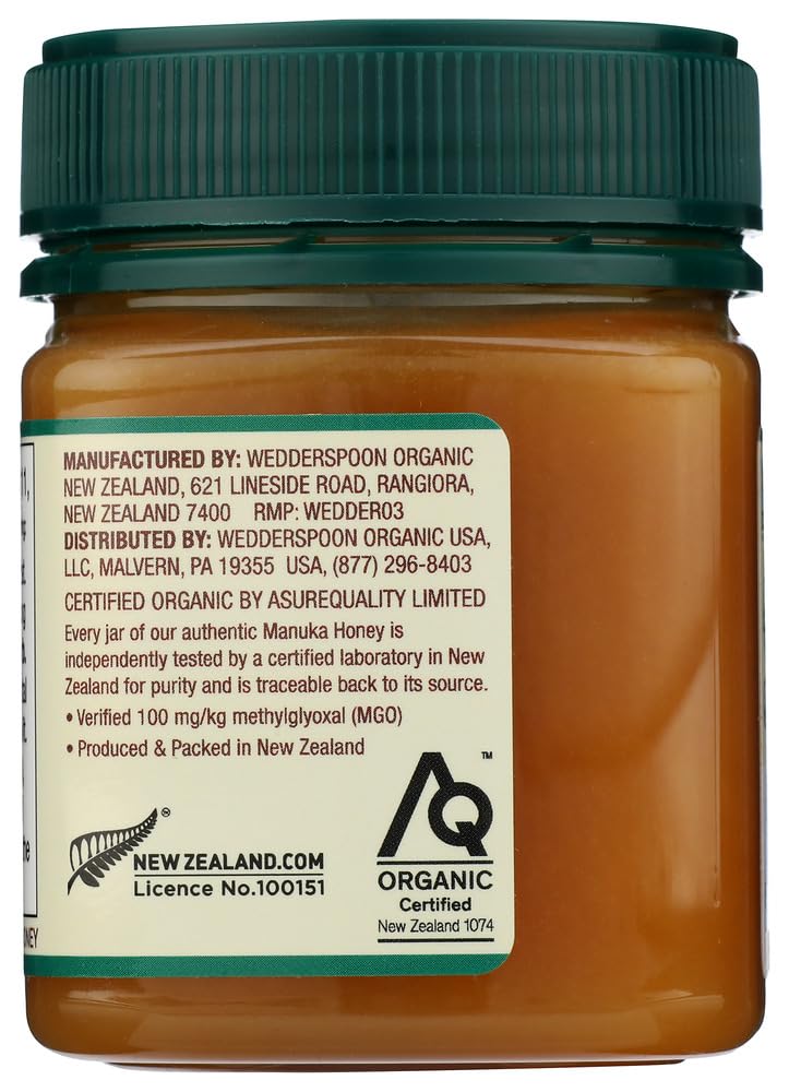 Wedderspoon Raw Premium USDA Certified Organic Manuka Honey, 100+ MGO, 8.8 Oz, Unpasteurized New Zealand Honey, From Our Hives to Your Home - Medaid International