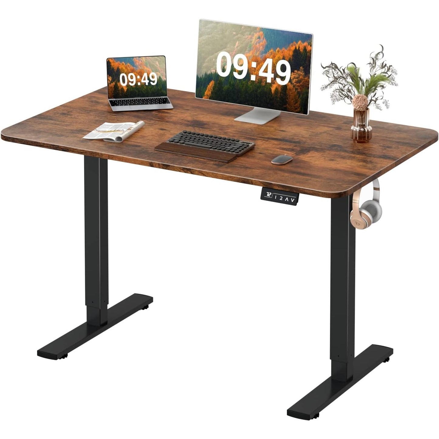 Furmax Electric Height Adjustable Standing Desk Large 55 x 24 Inches Sit Stand Up Desk Home Office Computer Desk Memory Preset with T-Shaped Metal Bracket, Black - Medaid