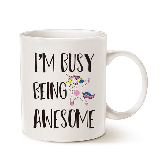 MAUAG Funny Quote Saying Coffee Mug Christmas Gifts, I'm Busy Being Awesome Birthday Gift Ideas for Friend Cup, White 11 Oz - Medaid International