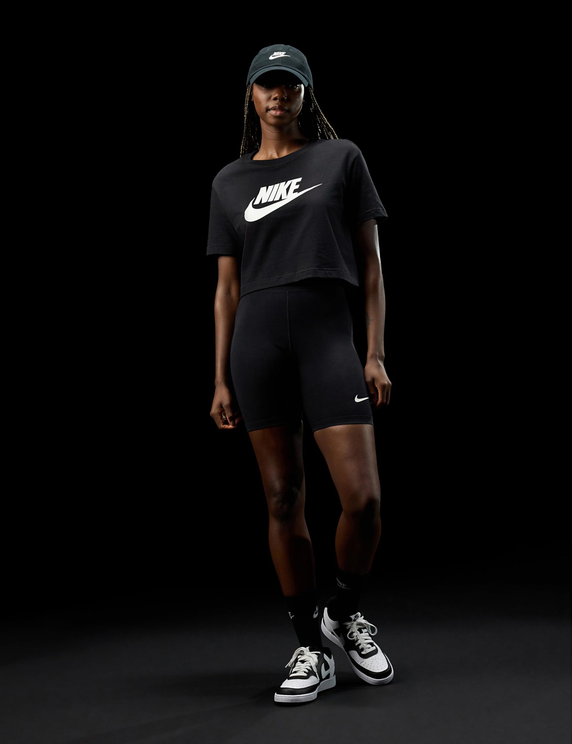 Nike Women's Sportswear Essential Cropped Logo T-Shirt, Black/White, Large - Medaid International