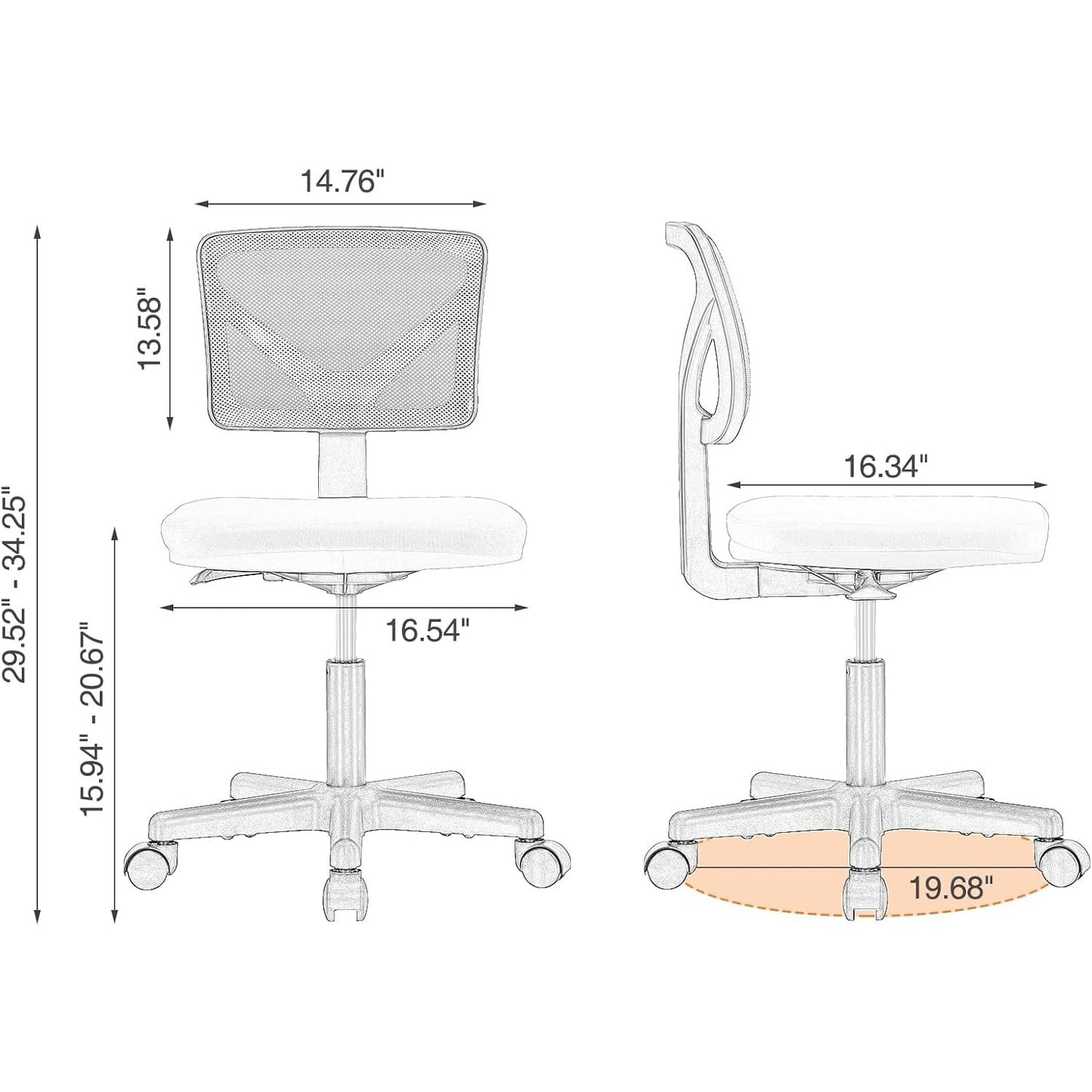 Sweetcrispy Office Desk Chair, Ergonomic Low-Back Mesh Rolling Work Swivel Chairs with Wheels, Armless Comfortable Seat Lumbar Support for Home, Bedroom, Study, Student, Adults,Classic Grey - Medaid International
