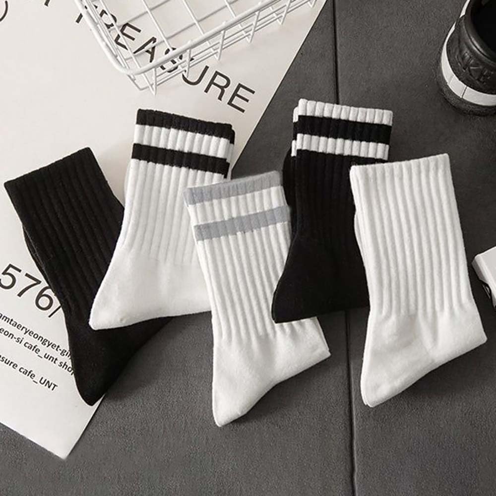 5 Pairs Comfy Running Athletic Socks Casual Striped Crew Socks for Men and Women - Medaid International