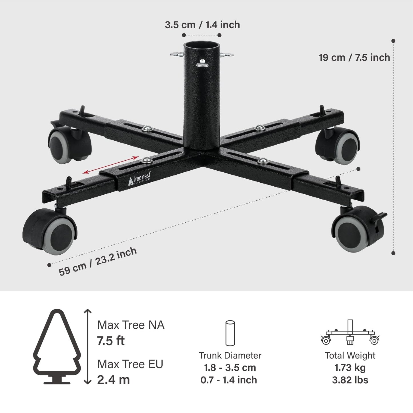 Tree Nest Christmas Tree Stand Base with Wheels Movable Christmas Fake Tree Holder for 6ft Artificial Tree Plant Taxi no Christmas Tree Collar or Tree Skirt Needed (Black) - Medaid International