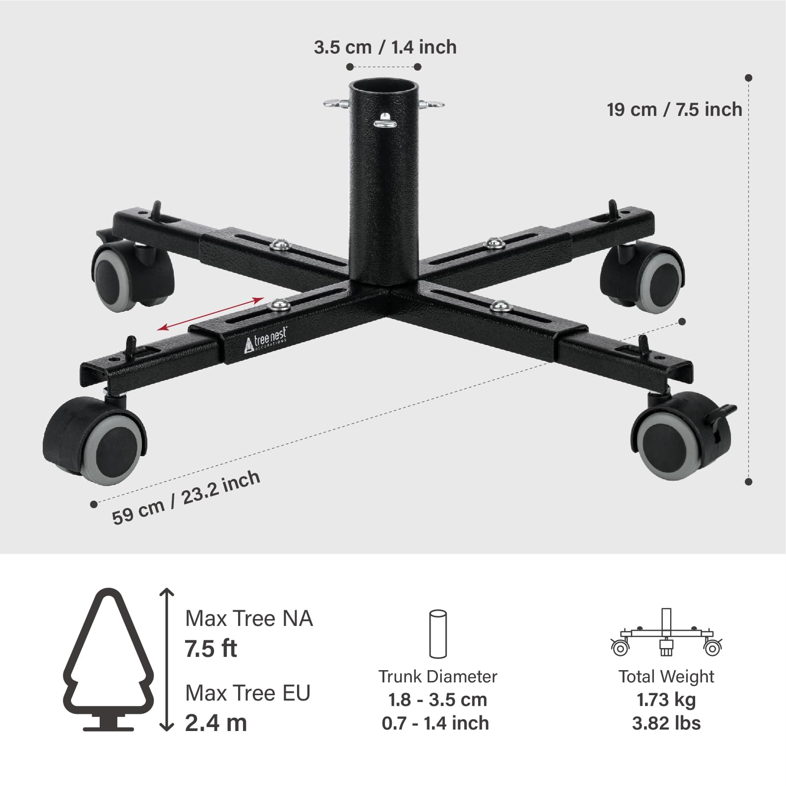 Tree Nest Christmas Tree Stand Base with Wheels Movable Christmas Fake Tree Holder for 6ft Artificial Tree Plant Taxi no Christmas Tree Collar or Tree Skirt Needed (Black) - Medaid International