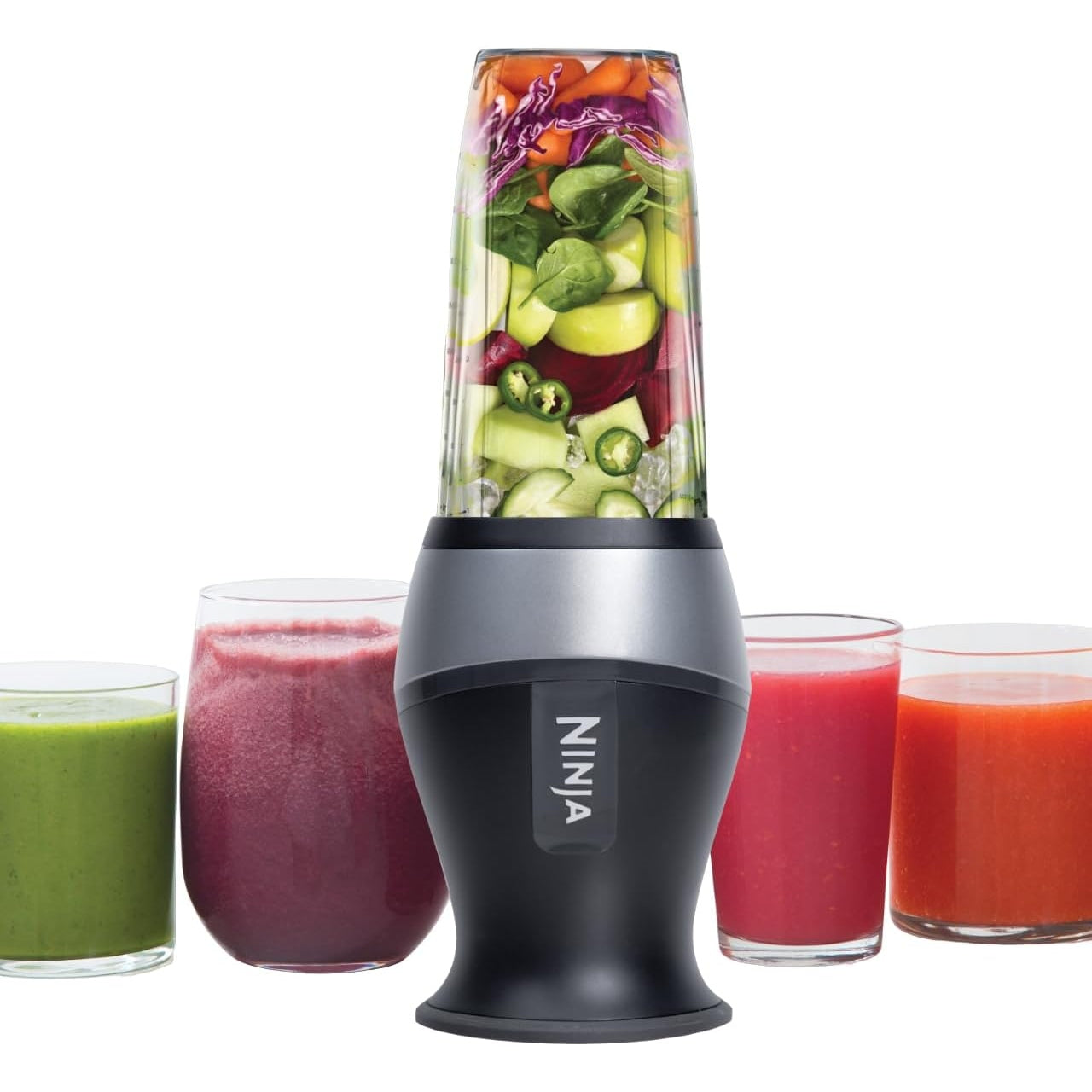 Ninja Fit Compact Personal Blender, Portable Blender for-Smoothies, Shakes, Food Prep, and Frozen Blending, 700-Watt Base, (2) 16-oz. Cups and Spout Lids, Black QB3001SS - Medaid - Lebanon