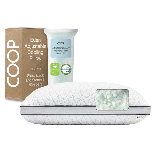 Coop Home Goods Eden Bed Pillow Queen Size for Sleeping on Back, Stomach and Side Sleeper- Medium Soft Memory Foam Cooling Gel - CertiPUR-US/GREENGUARD Gold - Medaid International