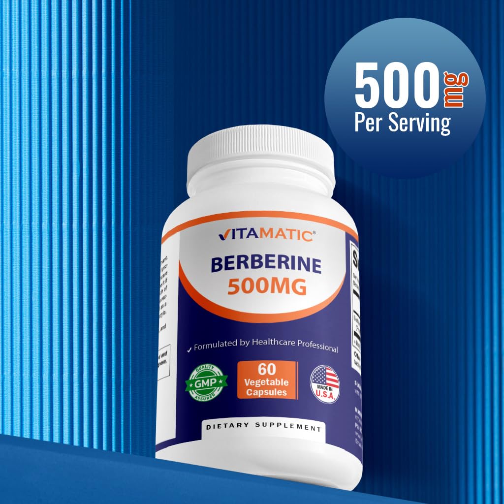 Vitamatic Berberine Supplement 500mg - 60 Vegetable Capsules - Made in The USA - Gluten Free - Non-GMO (2 Bottles) - Medaid International