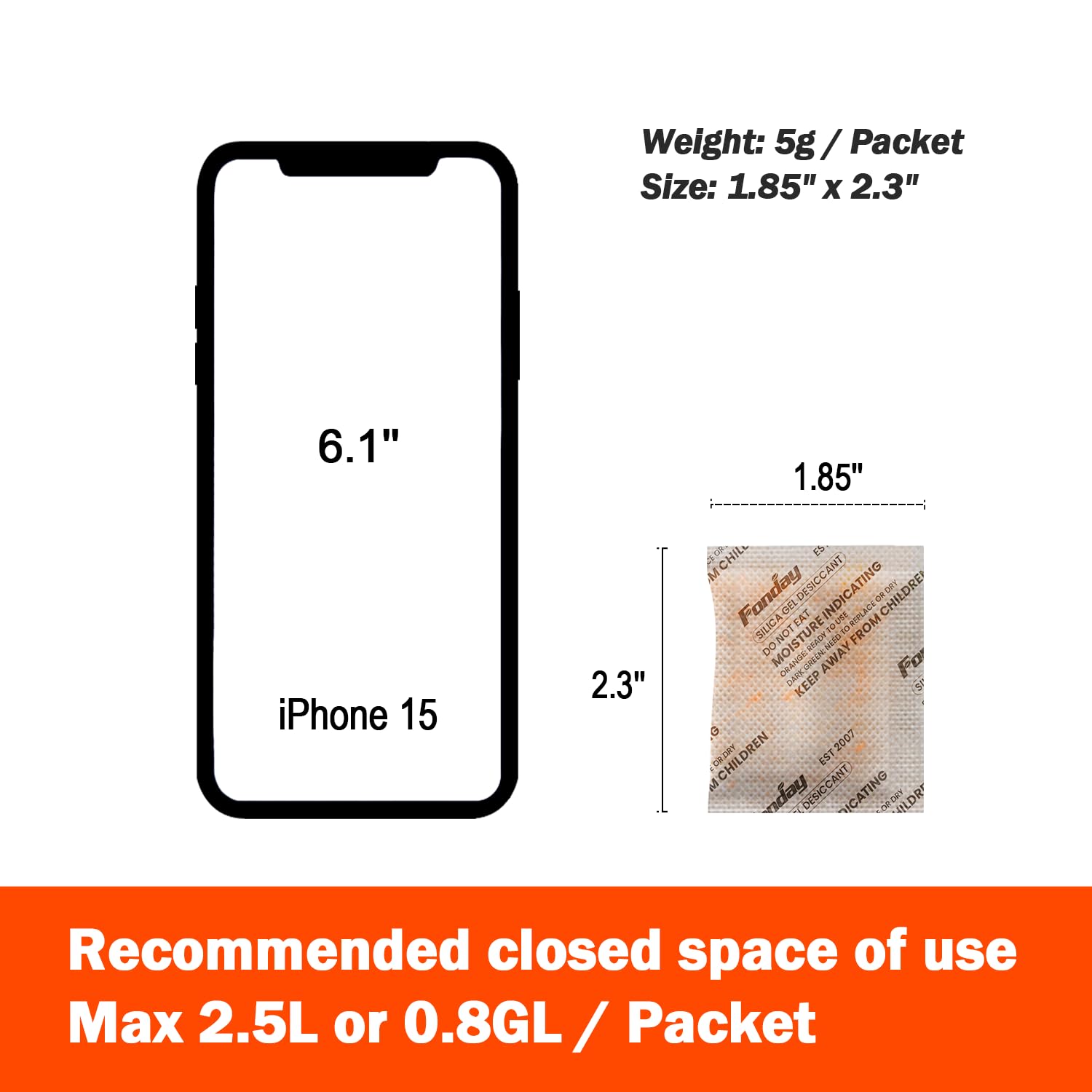 5g x 60 packs Fonday Rechargeable Silica Gel Desiccant Packets Food Grade Fast Reactivate Desiccant Bags Moisture Indicating Orange to Green - Medaid International
