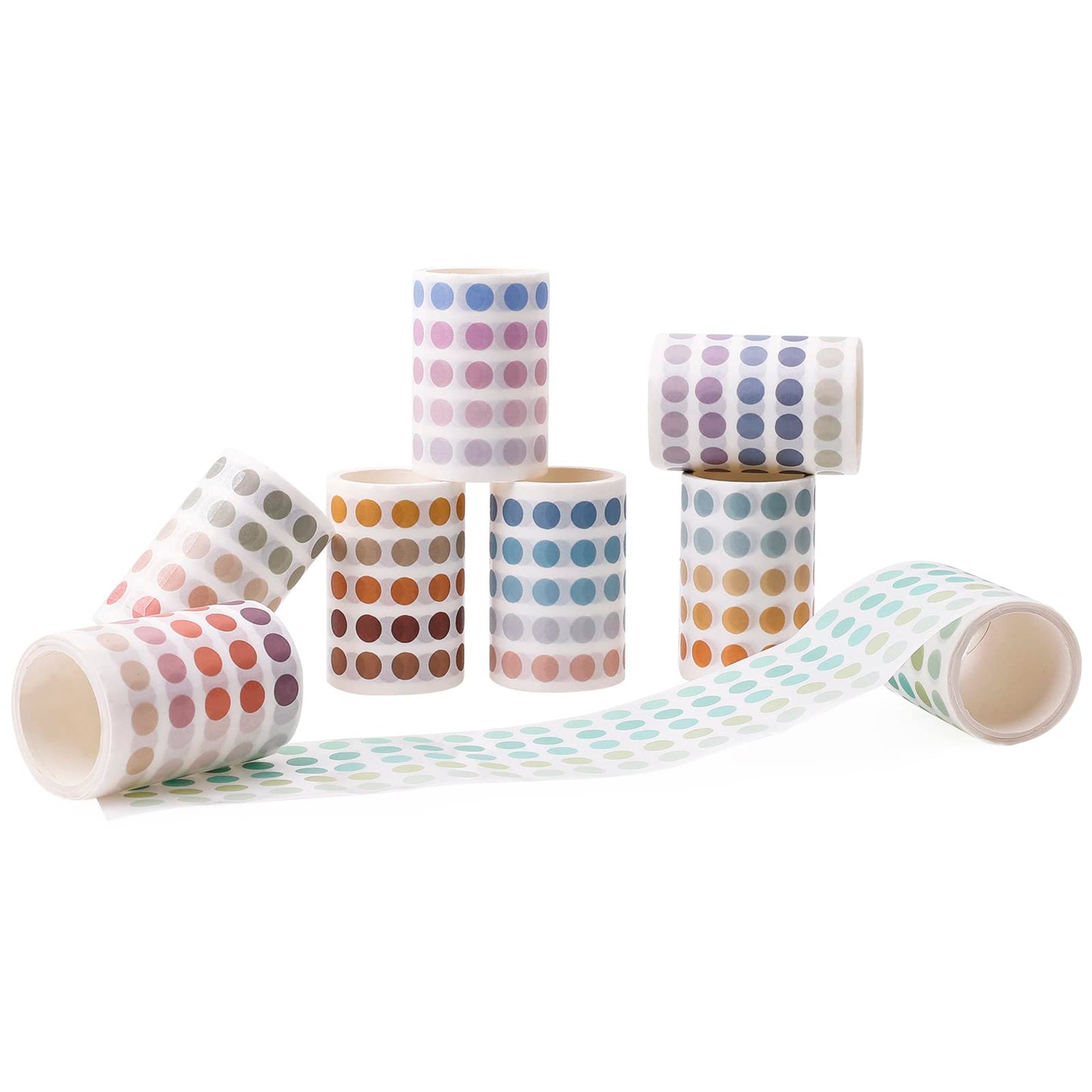 NOGAMOGA Washi Dot Stickers, 8mm Small Translucent Circle Stickers Washi Tape Small Round Color Coding Labels for Bullet Journals, Planners, Calendars, Manila Files - 8 Rolls - Medaid International