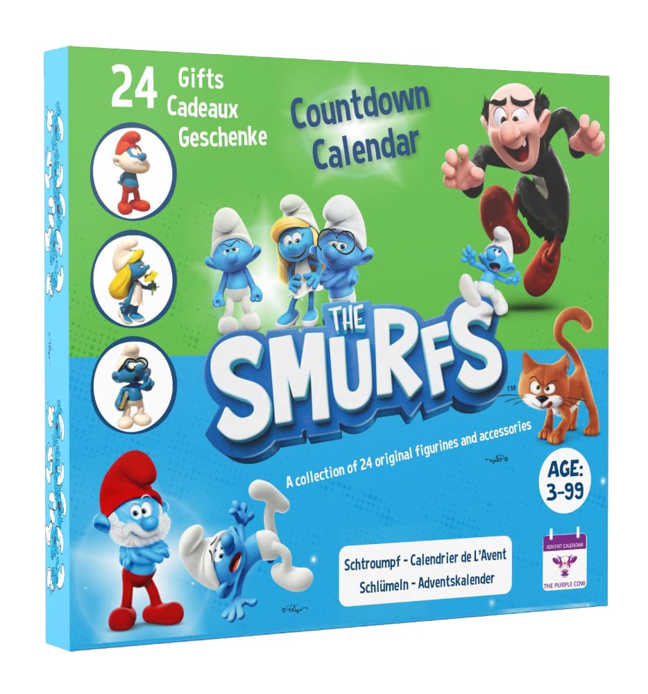The original SMURFS countdown Calendar 2025 Collectible Cartoon Toys for Boys and Girls, 12 Figurines + 12 SMURFY gifts! Ages 3+. 24 Pieces - Medaid International