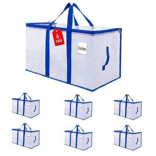 ZFWDSY 105L Moving Bags 6 pack Storage Bag Large Moving Boxes with Lids, Zippers Handles for Moving Totes Bins, College Dorm, Traveling, Camping, Christmas - Medaid International