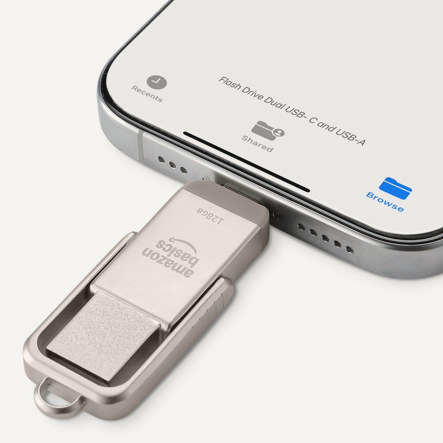 Amazon Basics USB Flash Drive, Thumb Drive Memory Stick with USB C and USB A Dual Ports, 128GB, Champagne Silver - Medaid International