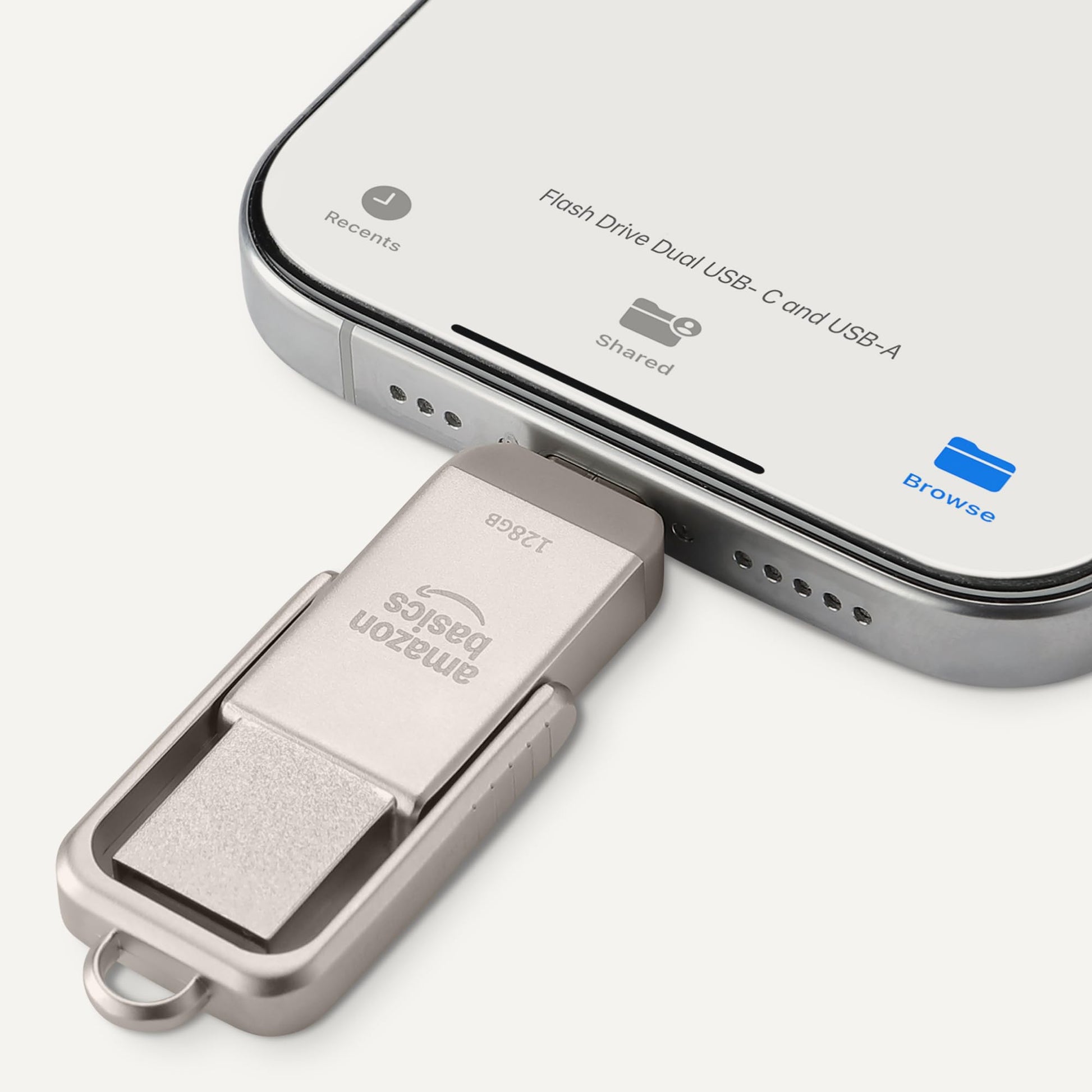 Amazon Basics USB Flash Drive, Thumb Drive Memory Stick with USB C and USB A Dual Ports, 128GB, Champagne Silver - Medaid International