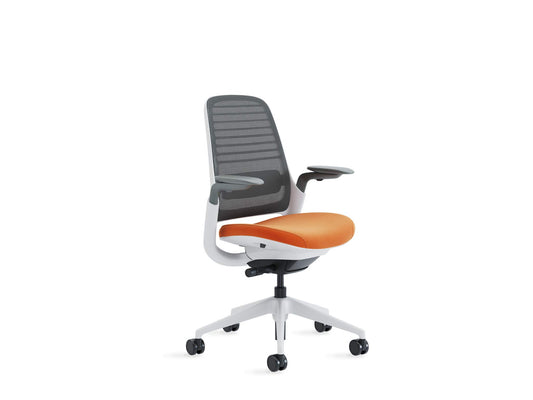 Steelcase Series 1 Office Chair, Hard Floor Casters, Adjustable Lumbar,Textile,Graphite/Pumpkin - Medaid International
