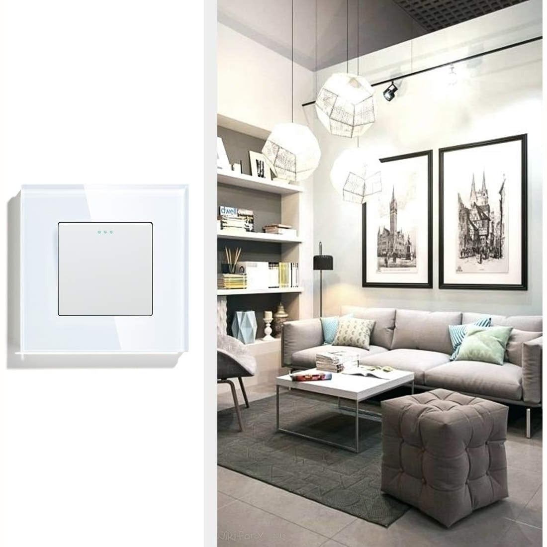 Bseed - Electrical Wall Light Switch with LED Backlight, Glass Faceplate, 10A Toggle