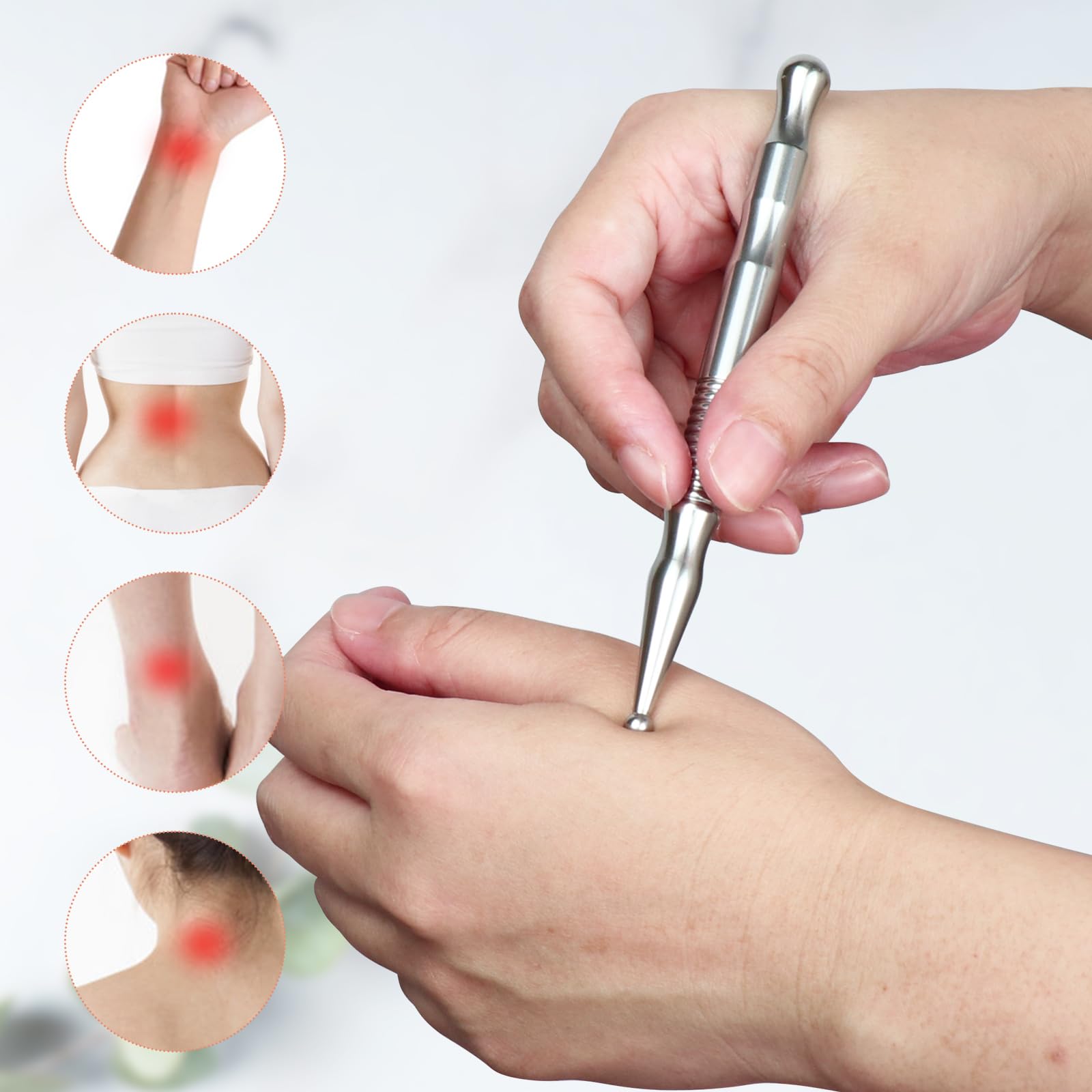 HAZUU Stainless Steel Gua Sha Tool & Acupuncture Pen- Deep Tissue Massage & Pain Relief Therapy with Trigger Point - Full Body Self-Massage Acupressure Bar for Relaxation (JGS-3) - Medaid International